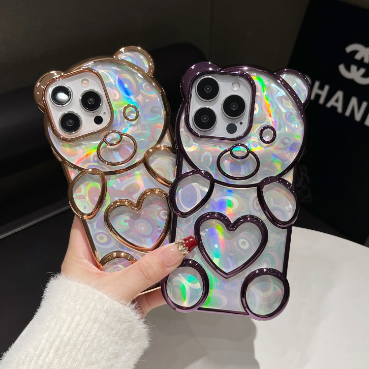 For iPhone 16 Bear Shape Electroplated Laser TPU Phone Case(Purple) - iPhone 16 Cases by PMC Jewellery | Online Shopping South Africa | PMC Jewellery | Buy Now Pay Later Mobicred