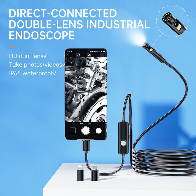 AN112 8mm Double Lenses HD Industry Endoscope Type-C + Micro USB + 8 Pin Connection, Length:1m Hard Tube -  by PMC Jewellery | Online Shopping South Africa | PMC Jewellery | Buy Now Pay Later Mobicred