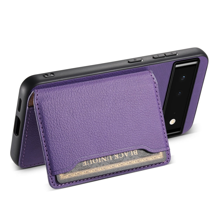 For Google Pixel 6 Calf Texture Card Bag Design Full Coverage Phone Case(Purple) - Google Cases by PMC TechLife | Online Shopping South Africa | PMC TechLife | Buy Now Pay Later Mobicred