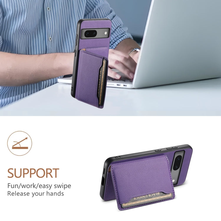 For Google Pixel 7 5G Calf Texture Card Bag Design Full Coverage Phone Case(Purple) - Google Cases by PMC TechLife | Online Shopping South Africa | PMC TechLife | Buy Now Pay Later Mobicred