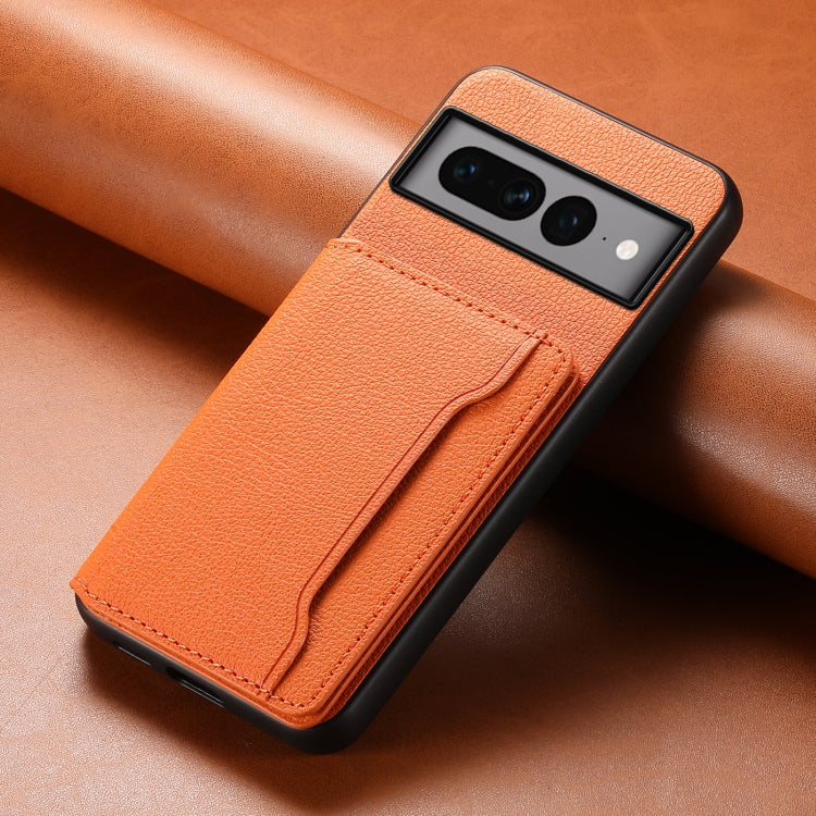 For Google Pixel 7 Pro 5G Calf Texture Card Bag Design Full Coverage Phone Case(Orange) - Google Cases by PMC Jewellery | Online Shopping South Africa | PMC Jewellery | Buy Now Pay Later Mobicred