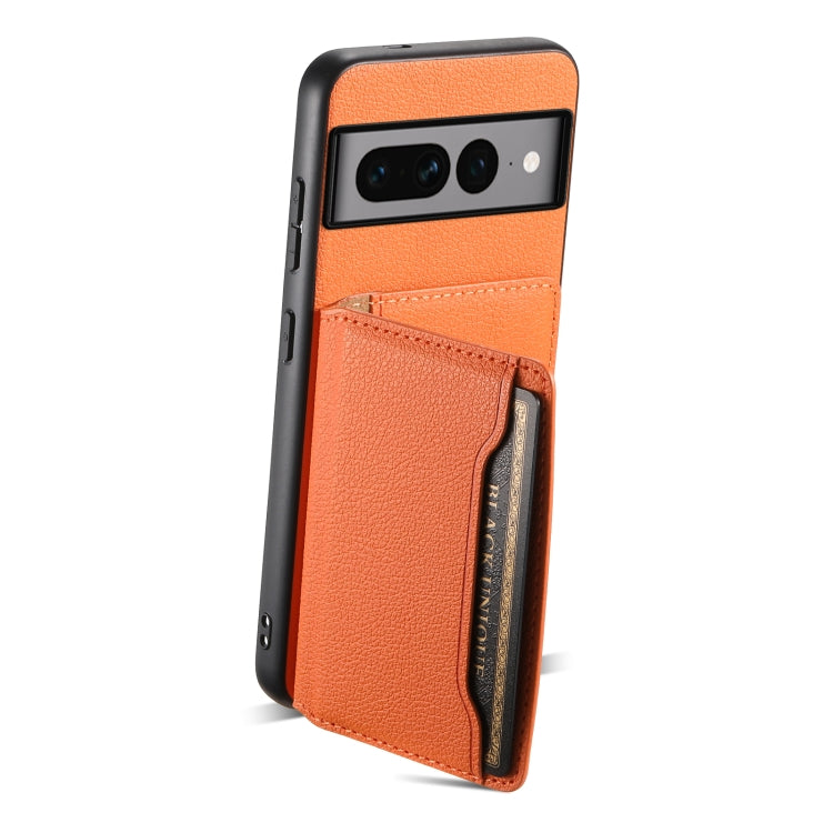 For Google Pixel 7 Pro 5G Calf Texture Card Bag Design Full Coverage Phone Case(Orange) - Google Cases by PMC Jewellery | Online Shopping South Africa | PMC Jewellery | Buy Now Pay Later Mobicred