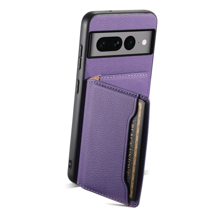 For Google Pixel 7 Pro 5G Calf Texture Card Bag Design Full Coverage Phone Case(Purple) - Google Cases by PMC Jewellery | Online Shopping South Africa | PMC Jewellery | Buy Now Pay Later Mobicred