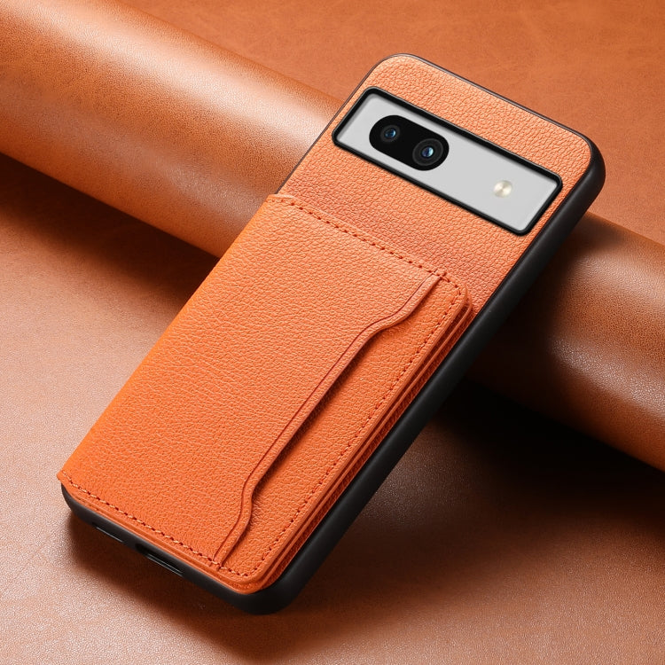 For Google Pixel 7a Calf Texture Card Bag Design Full Coverage Phone Case(Orange) - Google Cases by PMC TechLife | Online Shopping South Africa | PMC TechLife | Buy Now Pay Later Mobicred
