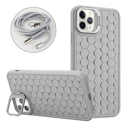 For iPhone 14 Pro Max Honeycomb Radiating Lens Holder Magsafe Phone Case with Lanyard(Grey) - iPhone 14 Pro Max Cases by PMC Jewellery | Online Shopping South Africa | PMC Jewellery