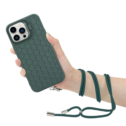 For iPhone 12 Pro Max Honeycomb Radiating Lens Holder Magsafe Phone Case with Lanyard(Green) - iPhone 12 Pro Max Cases by PMC Jewellery | Online Shopping South Africa | PMC Jewellery