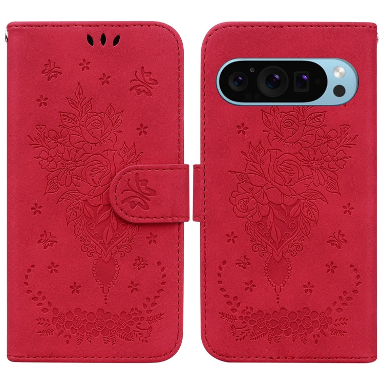 For Google Pixel 9 Pro Butterfly Rose Embossed Leather Phone Case(Red) - Google Cases by PMC Jewellery | Online Shopping South Africa | PMC Jewellery | Buy Now Pay Later Mobicred