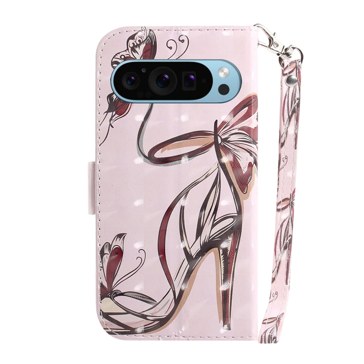 For Google Pixel 9 Pro 3D Colored Horizontal Flip Leather Phone Case(Butterfly High-heeled) - Google Cases by PMC Jewellery | Online Shopping South Africa | PMC Jewellery | Buy Now Pay Later Mobicred