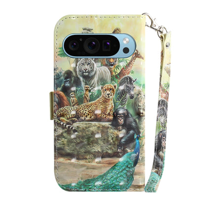 For Google Pixel 9 Pro 3D Colored Horizontal Flip Leather Phone Case(Zoo) - Google Cases by PMC Jewellery | Online Shopping South Africa | PMC Jewellery | Buy Now Pay Later Mobicred