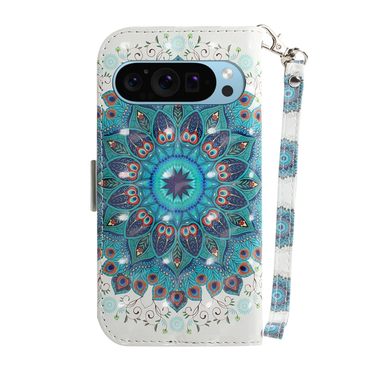 For Google Pixel 9 3D Colored Horizontal Flip Leather Phone Case(Peacock Wreath) - Google Cases by PMC TechLife | Online Shopping South Africa | PMC TechLife | Buy Now Pay Later Mobicred