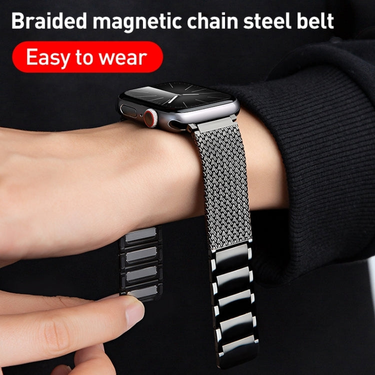 For Apple Watch Series 6 40mm Magnetic Clasp Braided Chain Stainless Steel Watch Band(Silver) - Watch Bands by PMC Jewellery | Online Shopping South Africa | PMC Jewellery