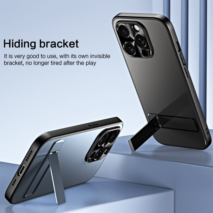 For iPhone 13 R-JUST RJ-61 Electroplating Frosted TPU + PC Phone Case with Holder(Blue) - iPhone 13 Cases by R-JUST | Online Shopping South Africa | PMC TechLife | Buy Now Pay Later Mobicred