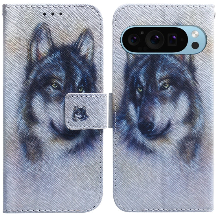 For Google Pixel 9 Pro Coloured Drawing Flip Leather Phone Case(White Wolf) - Google Cases by PMC Jewellery | Online Shopping South Africa | PMC Jewellery | Buy Now Pay Later Mobicred