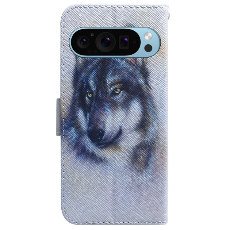 For Google Pixel 9 Pro Coloured Drawing Flip Leather Phone Case(White Wolf) - Google Cases by PMC Jewellery | Online Shopping South Africa | PMC Jewellery | Buy Now Pay Later Mobicred