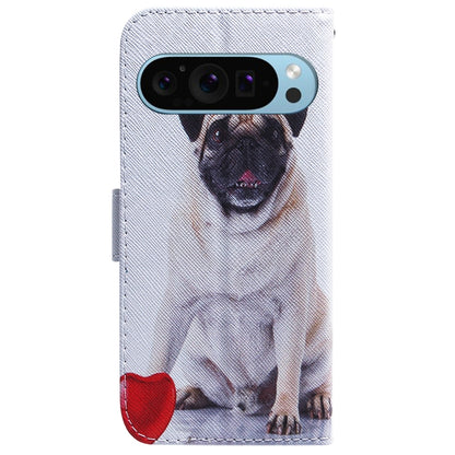 For Google Pixel 9 Pro Coloured Drawing Flip Leather Phone Case(Pug) - Google Cases by PMC Jewellery | Online Shopping South Africa | PMC Jewellery | Buy Now Pay Later Mobicred