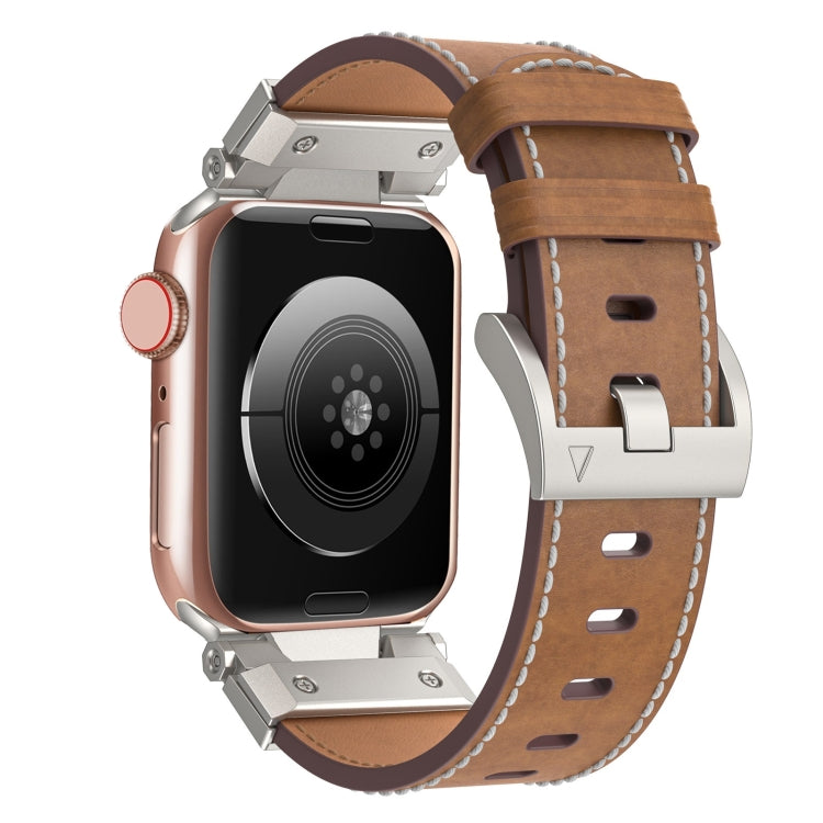 For Apple Watch Series 7 45mm Mecha Style Leather Watch Band(Dark Brown) - Watch Bands by PMC Jewellery | Online Shopping South Africa | PMC Jewellery