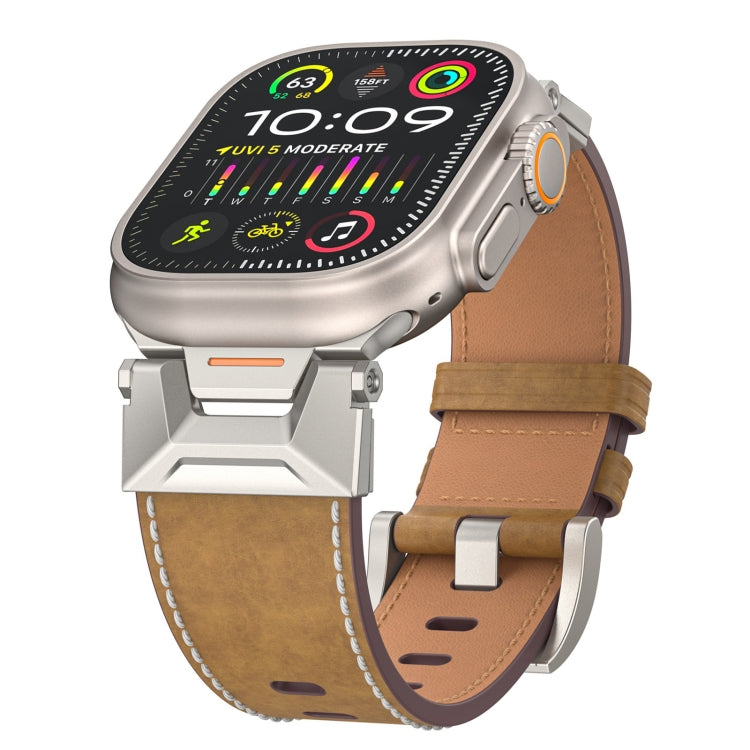 For Apple Watch SE 44mm Mecha Style Leather Watch Band(Light Brown) - Watch Bands by PMC TechLife | Online Shopping South Africa | PMC TechLife