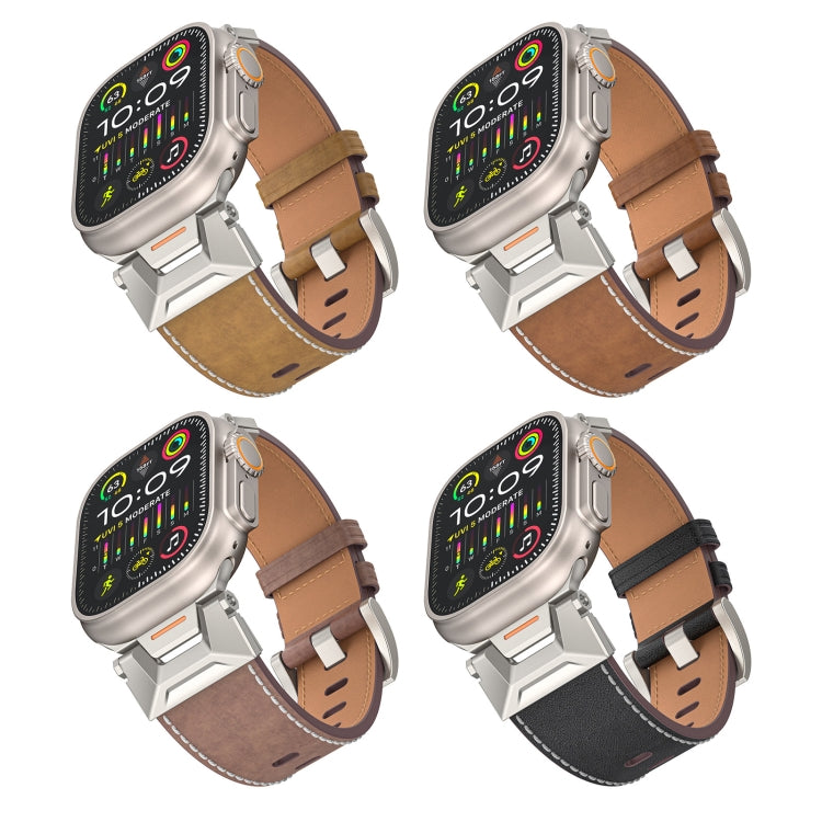 For Apple Watch Series 3 42mm Mecha Style Leather Watch Band(Coffee Oil Wax) - Watch Bands by PMC Jewellery | Online Shopping South Africa | PMC Jewellery