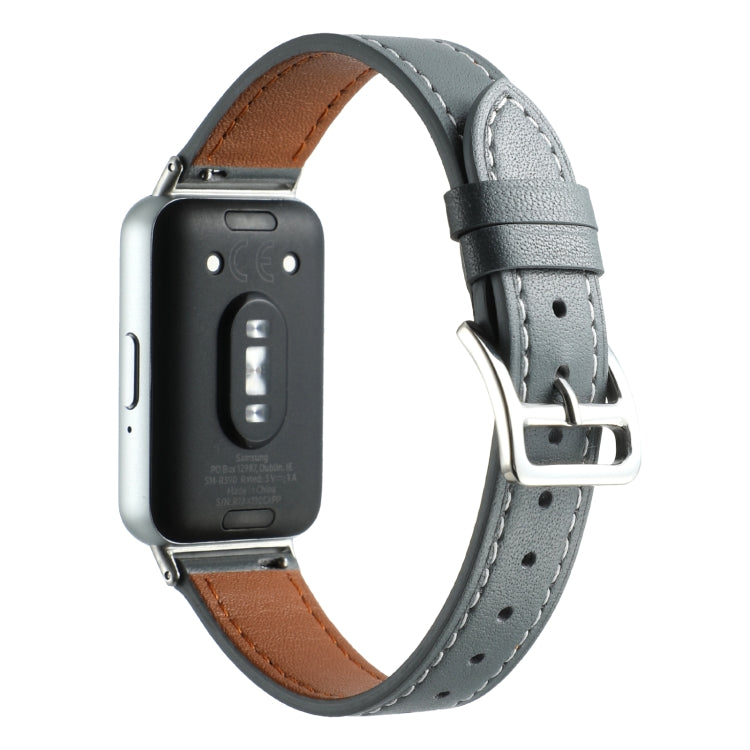 For Samsung Galaxy Fit 3 Sewing Thread Genuine Leather Watch Band(Grey) - Watch Bands by PMC TechLife | Online Shopping South Africa | PMC TechLife