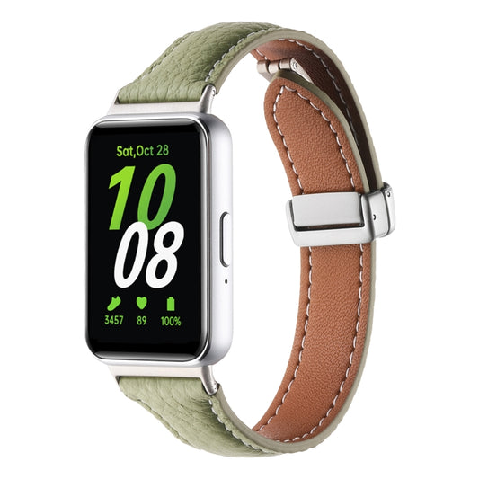 For Samsung Galaxy Fit 3 Litchi Texture Magnetic Buckle Slim Leather Watch Band(Avocado Green) - Watch Bands by PMC Jewellery | Online Shopping South Africa | PMC Jewellery