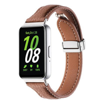 For Samsung Galaxy Fit 3 Litchi Texture Magnetic Buckle Slim Leather Watch Band(Brown) - Watch Bands by PMC Jewellery | Online Shopping South Africa | PMC Jewellery