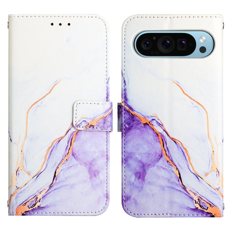 For Google Pixel 9 PT003 Marble Pattern Flip Leather Phone Case(White Purple) - Google Cases by PMC Jewellery | Online Shopping South Africa | PMC Jewellery | Buy Now Pay Later Mobicred