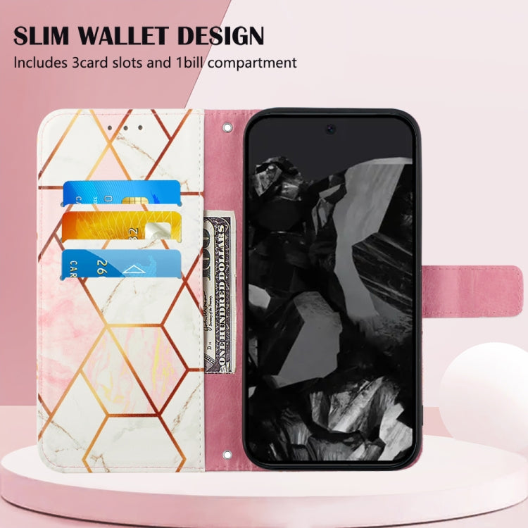 For Google Pixel 9 Pro PT003 Marble Pattern Flip Leather Phone Case(Pink White) - Google Cases by PMC Jewellery | Online Shopping South Africa | PMC Jewellery | Buy Now Pay Later Mobicred