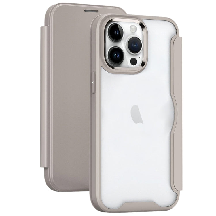 For iPhone 15 Pro Max RFID Blocking Adsorption Flip Leather Phone Case(Khaki) - iPhone 15 Pro Max Cases by PMC TechLife | Online Shopping South Africa | PMC TechLife