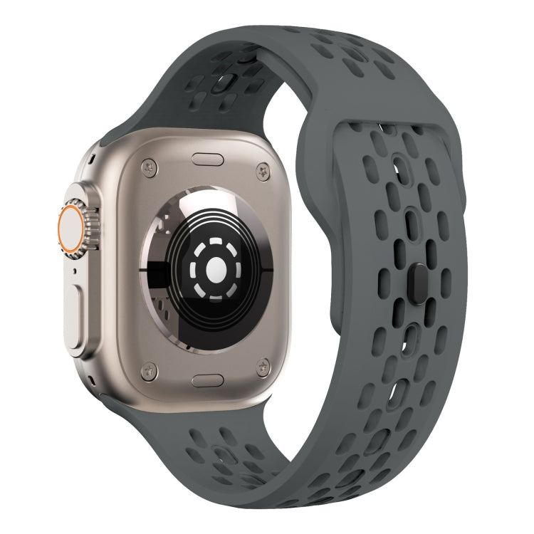 For Apple Watch 42mm Oval Holes Fluororubber Watch Band(Dark Grey) - Watch Bands by PMC TechLife | Online Shopping South Africa | PMC TechLife