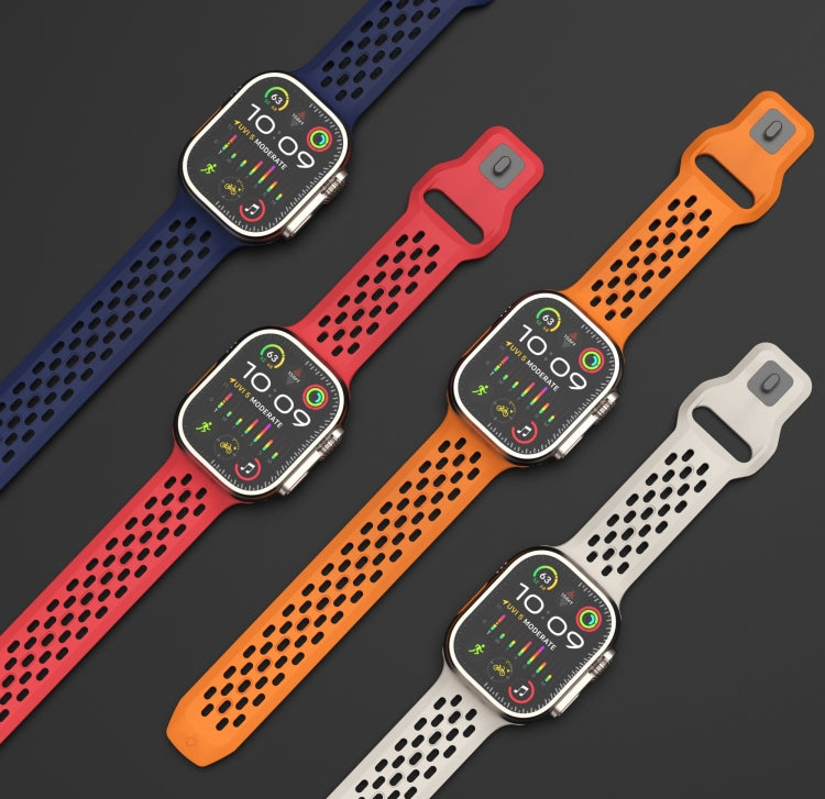 For Apple Watch SE 44mm Oval Holes Fluororubber Watch Band(Starlight) - Watch Bands by PMC TechLife | Online Shopping South Africa | PMC TechLife