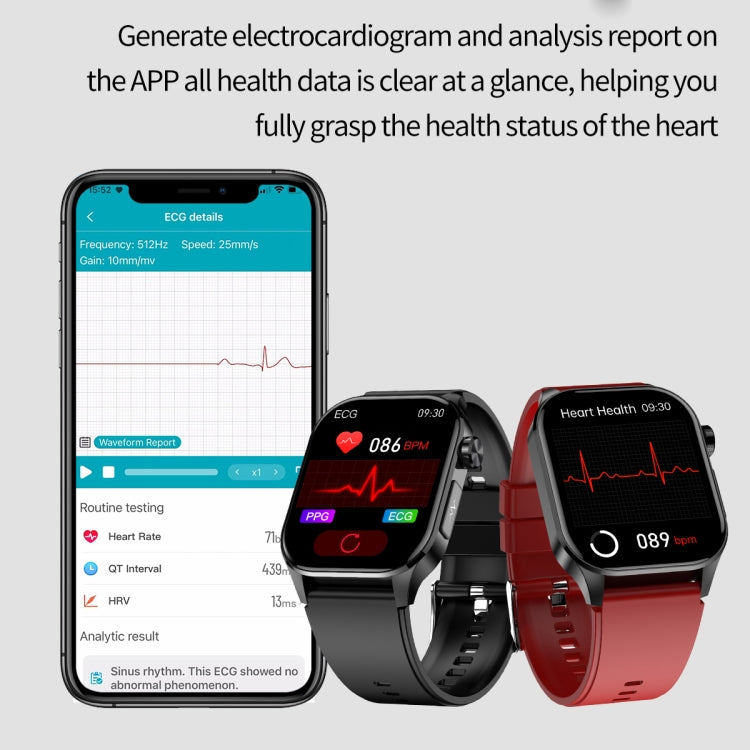 ET580 2.04 inch AMOLED Screen Sports Smart Watch Support Bluethooth Call /  ECG Function(Red Silicone Band) - Smart Watches by PMC Jewellery | Online Shopping South Africa | PMC Jewellery