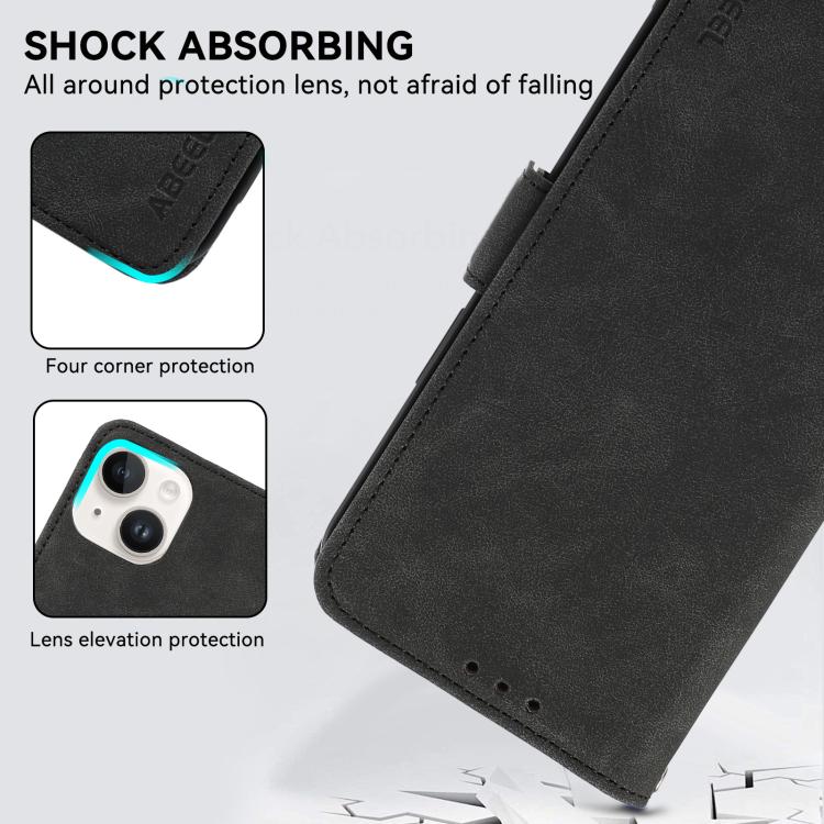 For iPhone 16e ABEEL Frosted Magnetic RFID Leather Phone Case(Black) - iPhone 16e Cases by PMC TechLife | Online Shopping South Africa | PMC TechLife | Buy Now Pay Later Mobicred