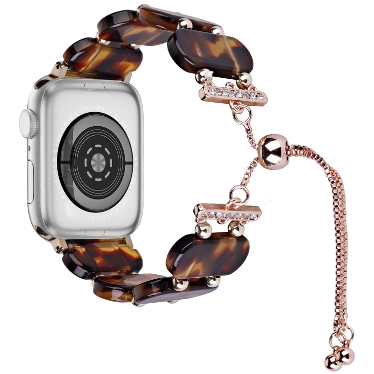 For Apple Watch 42mm Resin Retractable Chain Watch Band(Tortoiseshell) - Watch Bands by PMC Jewellery | Online Shopping South Africa | PMC Jewellery