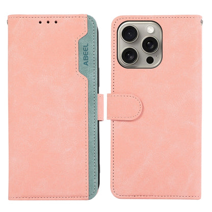 For iPhone 16 Pro ABEEL Color Block Magnetic RFID Leather Phone Case(Pink-Cyan) - iPhone 16 Pro Cases by PMC Jewellery | Online Shopping South Africa | PMC Jewellery | Buy Now Pay Later Mobicred