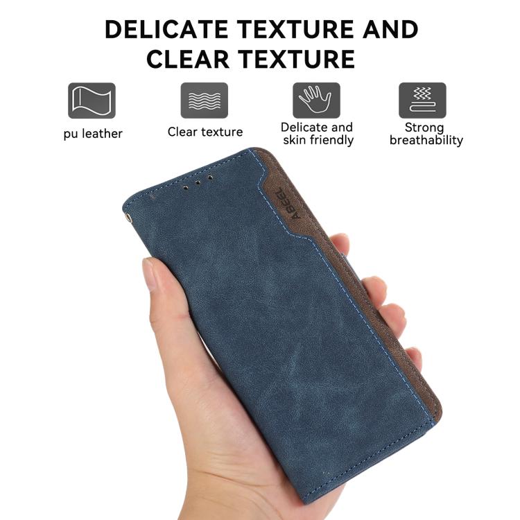 For iPhone 17 Pro Max ABEEL Color Block Magnetic RFID Leather Phone Case(Blue-Brown) - free shipping - PMc TechLife - Order now!