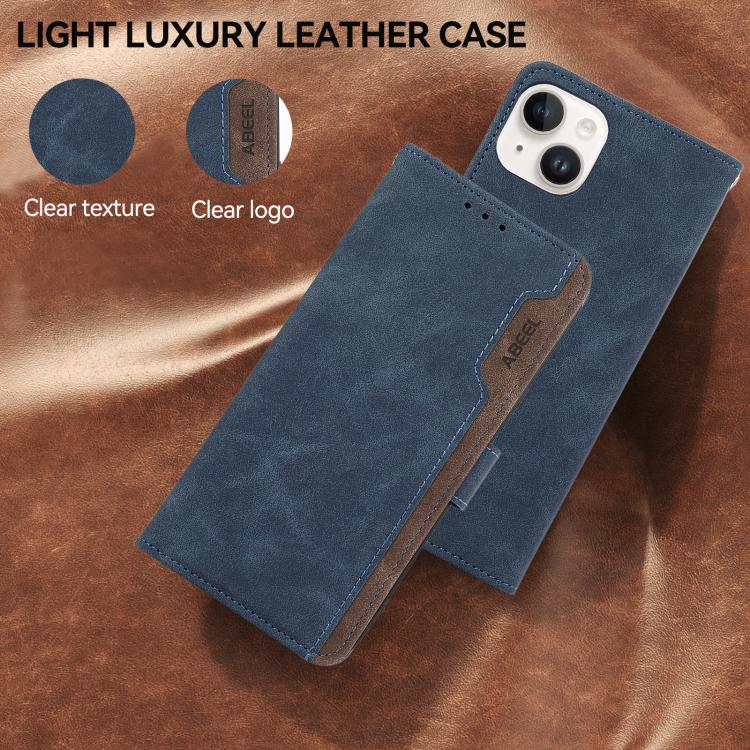 For iPhone 17 Pro Max ABEEL Color Block Magnetic RFID Leather Phone Case(Blue-Brown) - free shipping - PMc TechLife - Order now!