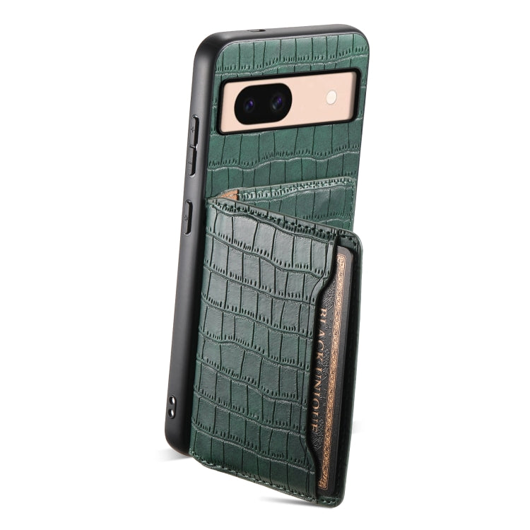 For Google Pixel 8a Crocodile Texture Card Bag Design Full Coverage Phone Case(Green) - Google Cases by PMC Jewellery | Online Shopping South Africa | PMC Jewellery | Buy Now Pay Later Mobicred