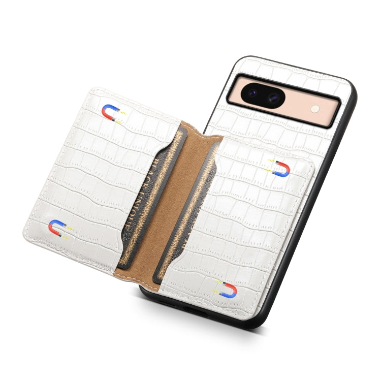 For Google Pixel 8a Crocodile Texture Card Bag Design Full Coverage Phone Case(White) - Google Cases by PMC Jewellery | Online Shopping South Africa | PMC Jewellery | Buy Now Pay Later Mobicred