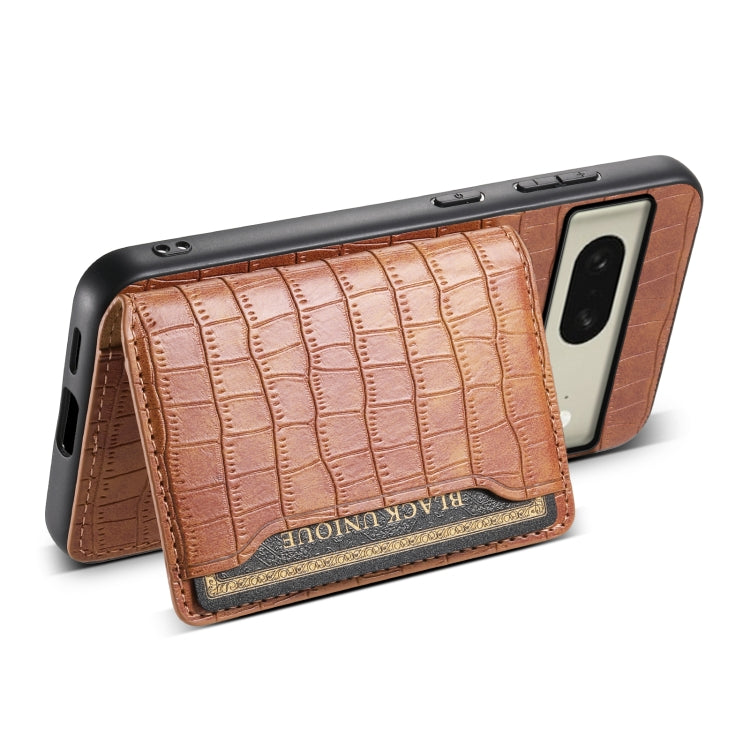 For Google Pixel 8 Crocodile Texture Card Bag Design Full Coverage Phone Case(Brown) - Google Cases by PMC Jewellery | Online Shopping South Africa | PMC Jewellery | Buy Now Pay Later Mobicred