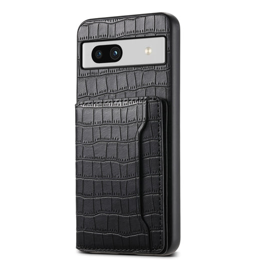 For Google Pixel 7a Crocodile Texture Card Bag Design Full Coverage Phone Case(Black) - Google Cases by PMC Jewellery | Online Shopping South Africa | PMC Jewellery | Buy Now Pay Later Mobicred