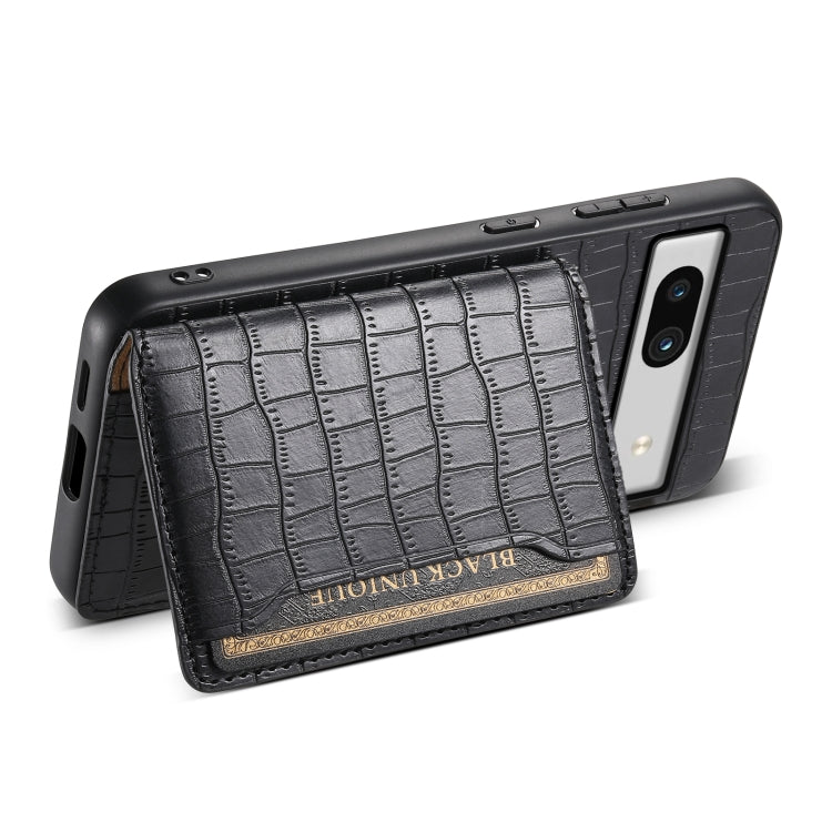 For Google Pixel 7a Crocodile Texture Card Bag Design Full Coverage Phone Case(Black) - Google Cases by PMC TechLife | Online Shopping South Africa | PMC TechLife | Buy Now Pay Later Mobicred