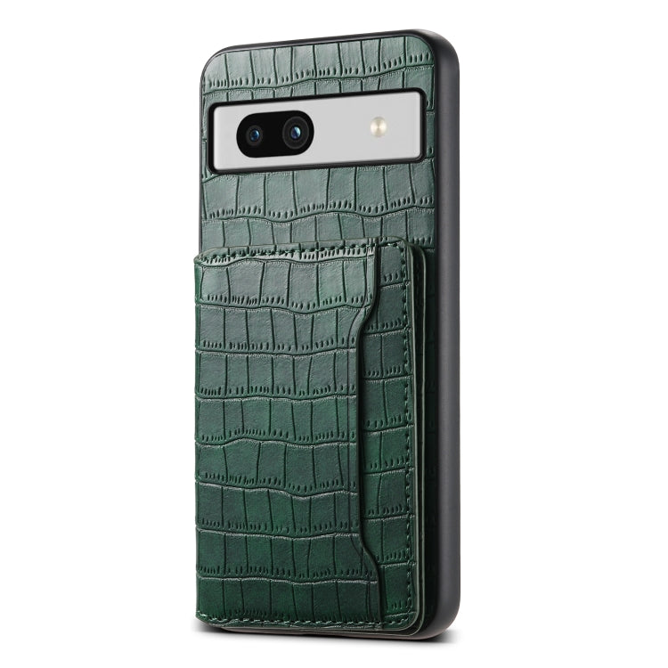 For Google Pixel 7a Crocodile Texture Card Bag Design Full Coverage Phone Case(Green) - Google Cases by PMC TechLife | Online Shopping South Africa | PMC TechLife | Buy Now Pay Later Mobicred