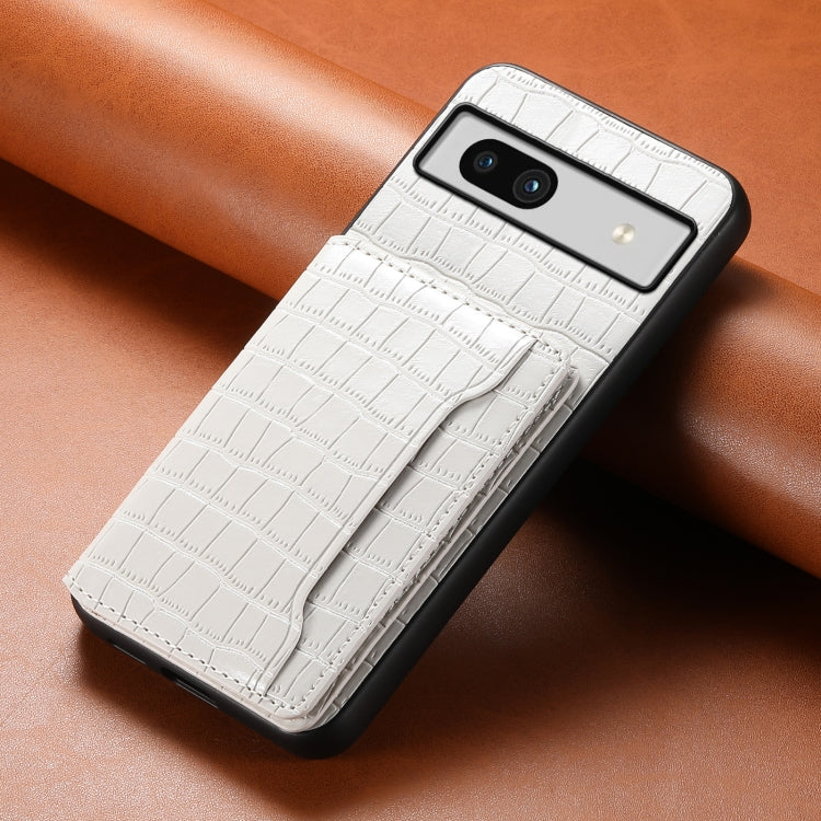 For Google Pixel 7a Crocodile Texture Card Bag Design Full Coverage Phone Case(White) - Google Cases by PMC TechLife | Online Shopping South Africa | PMC TechLife | Buy Now Pay Later Mobicred