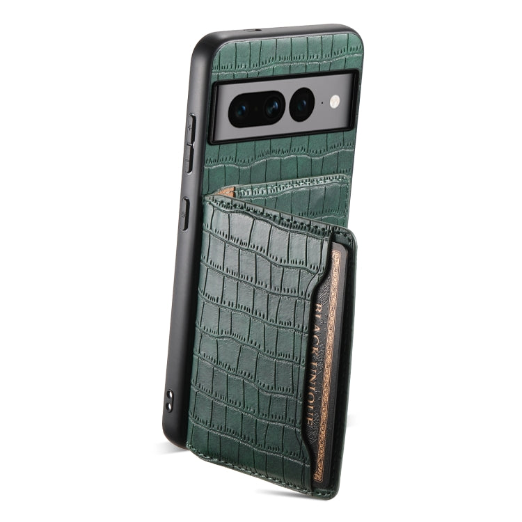 For Google Pixel 7 Pro 5G Crocodile Texture Card Bag Design Full Coverage Phone Case(Green) - Google Cases by PMC Jewellery | Online Shopping South Africa | PMC Jewellery | Buy Now Pay Later Mobicred