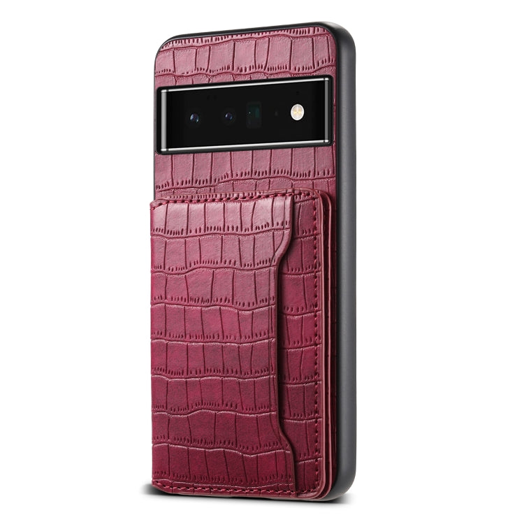 For Google Pixel 6 Pro Crocodile Texture Card Bag Design Full Coverage Phone Case(Red) - Google Cases by PMC Jewellery | Online Shopping South Africa | PMC Jewellery | Buy Now Pay Later Mobicred