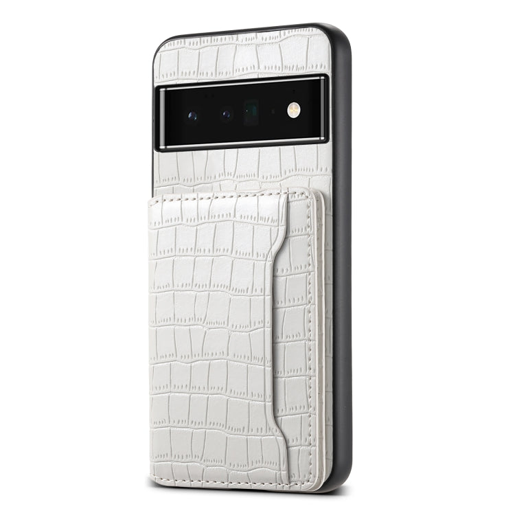 For Google Pixel 6 Pro Crocodile Texture Card Bag Design Full Coverage Phone Case(White) - Google Cases by PMC TechLife | Online Shopping South Africa | PMC TechLife | Buy Now Pay Later Mobicred