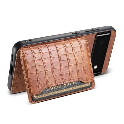 For Google Pixel 6 Crocodile Texture Card Bag Design Full Coverage Phone Case(Brown) - Google Cases by PMC Jewellery | Online Shopping South Africa | PMC Jewellery | Buy Now Pay Later Mobicred