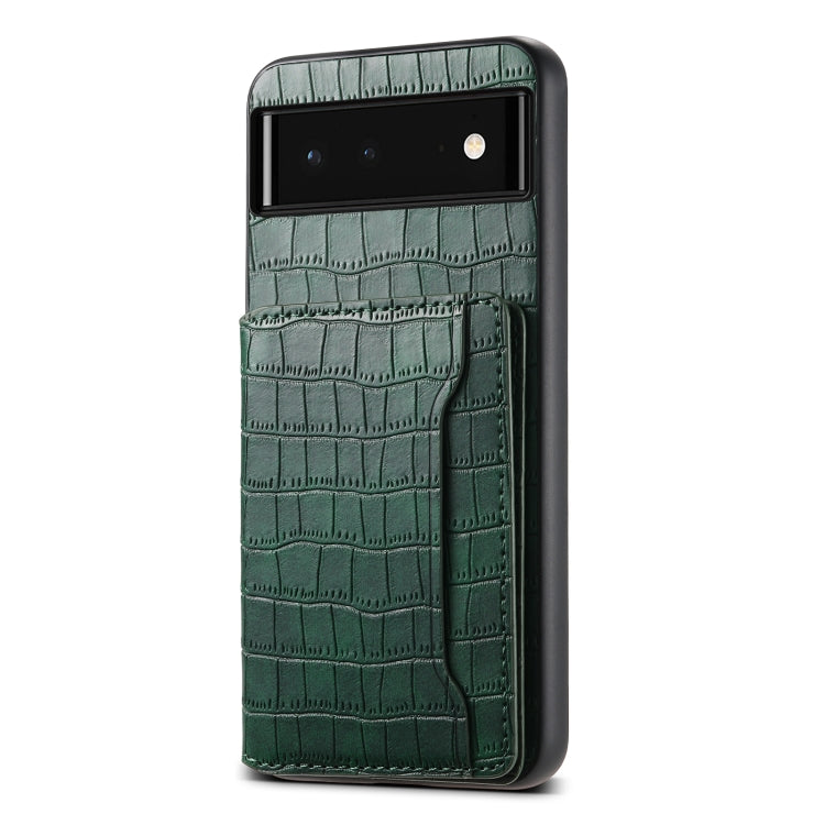 For Google Pixel 6 Crocodile Texture Card Bag Design Full Coverage Phone Case(Green) - Google Cases by PMC Jewellery | Online Shopping South Africa | PMC Jewellery | Buy Now Pay Later Mobicred