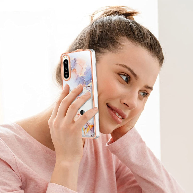 For Sony Xperia 5 IV Marble Pattern IMD Card Slot Phone Case(Galaxy Marble White) - Sony Cases by PMC TechLife | Online Shopping South Africa | PMC TechLife | Buy Now Pay Later Mobicred