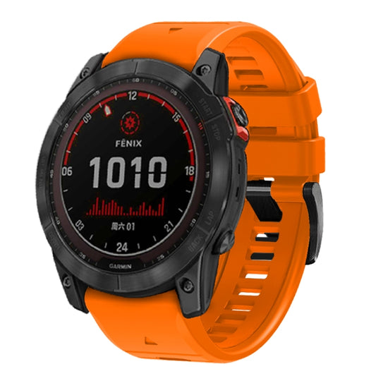 For Garmin Fenix 7 Pro 22mm Solid Color Steel Buckle Silicone Quick Release Watch Band(Orange) - Watch Bands by PMC Jewellery | Online Shopping South Africa | PMC Jewellery